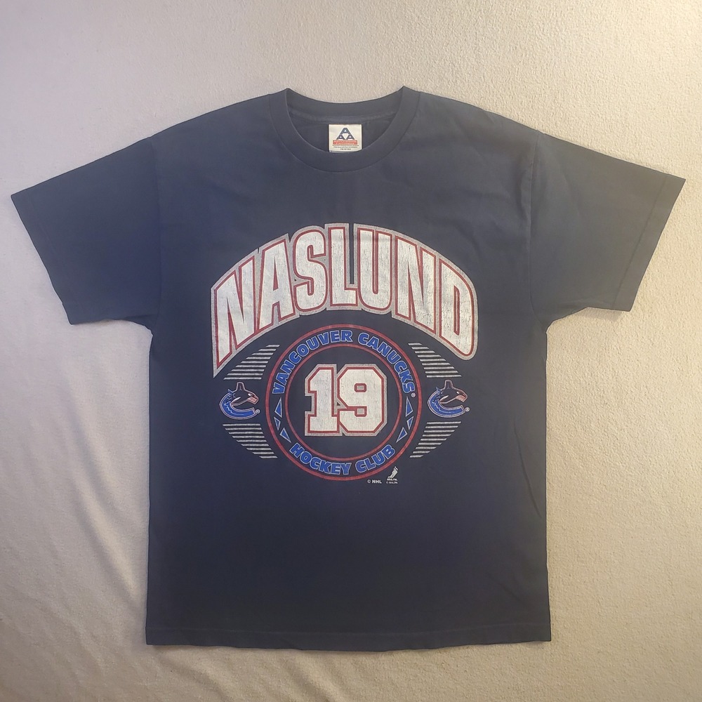Vancouver Canucks Markus Naslund 19 NHL Hockey T-Shirt Mens Large Navy Blue Tee